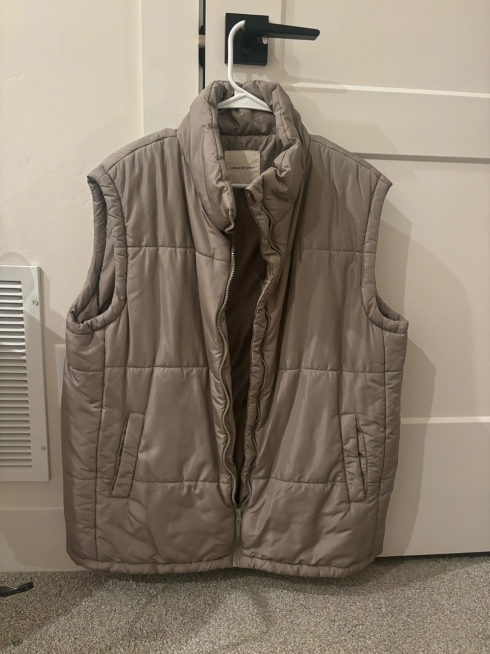 Thread & Supply Quilted Puffer Vest in Taupe Gray